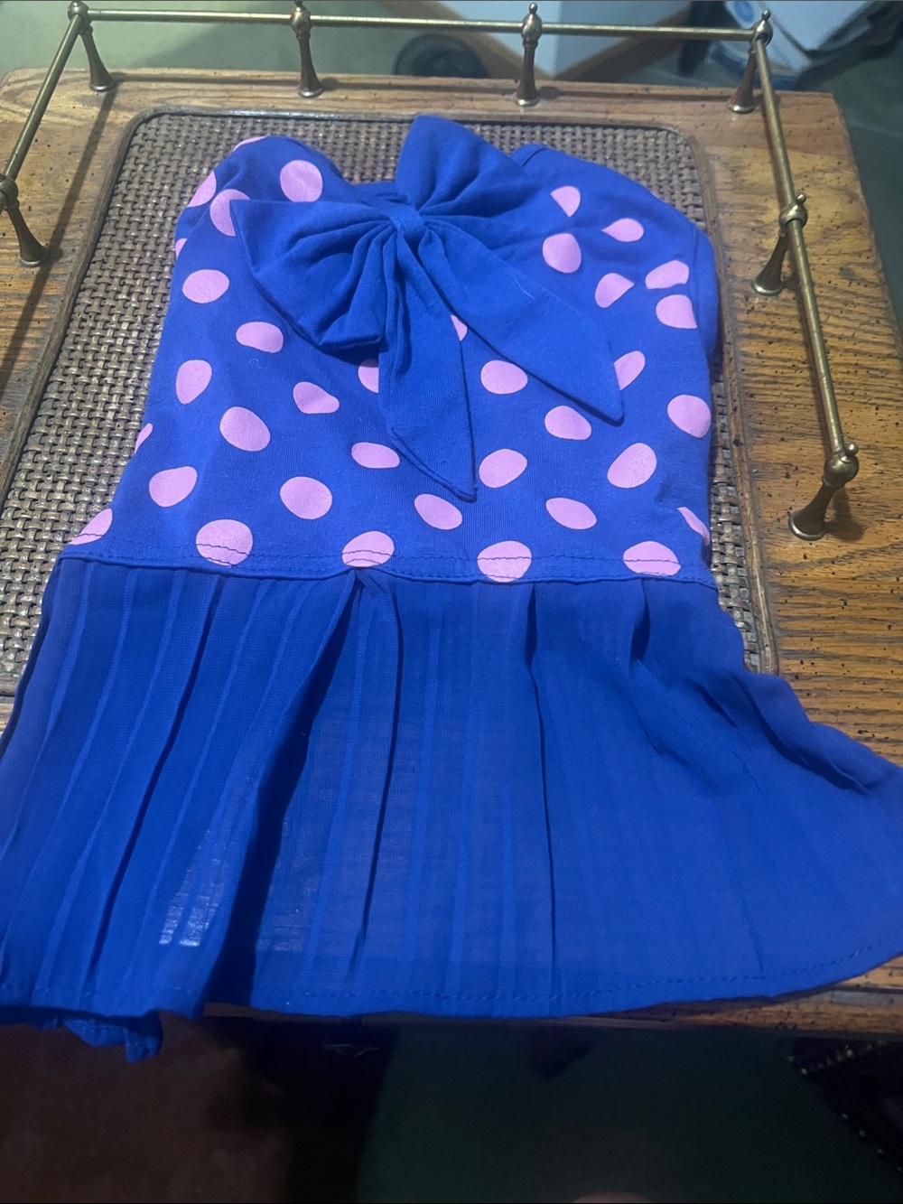 Top Paw Blue Polka Dot Dog Dress with Pink Dots